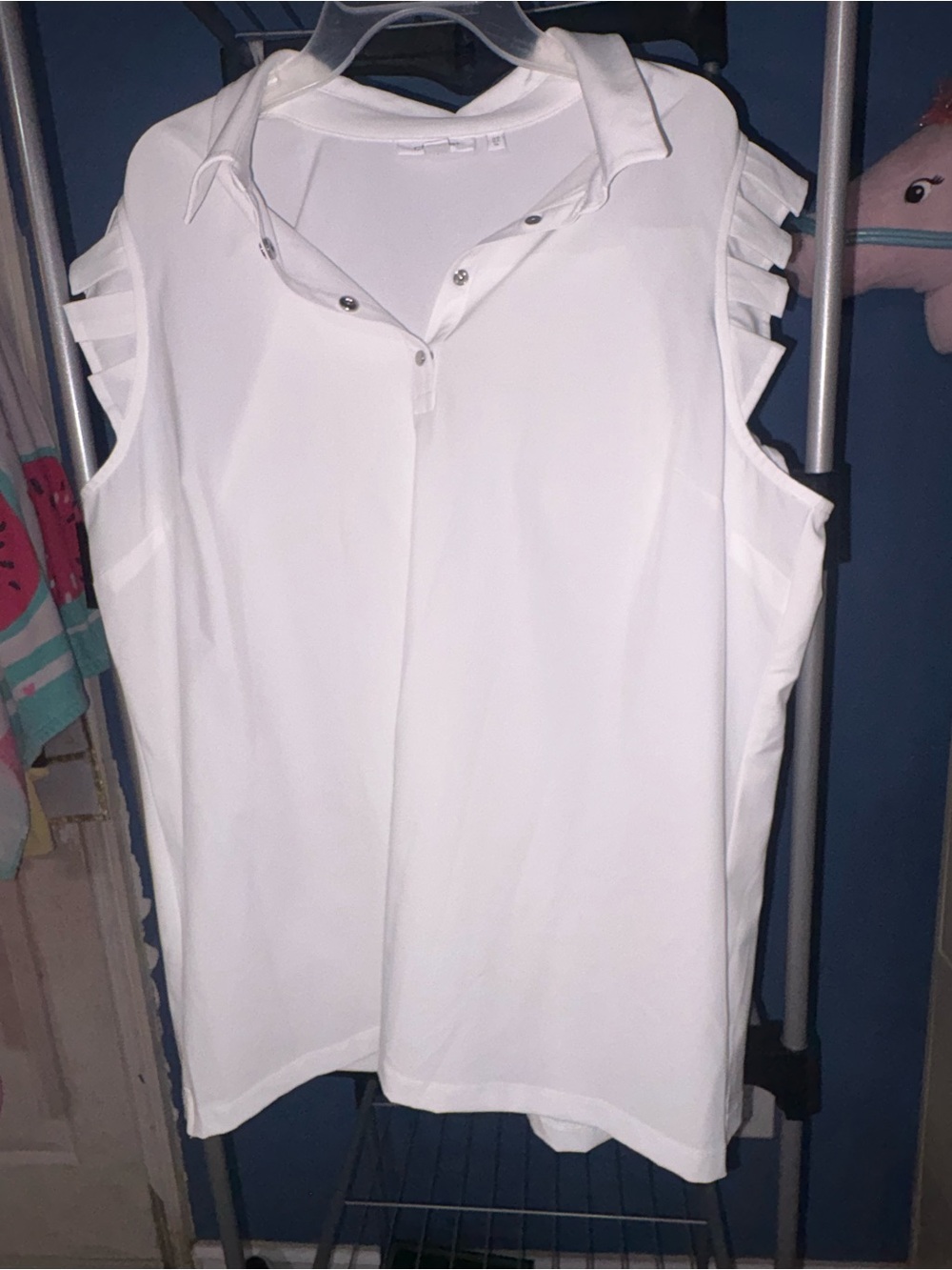 Chico's White Sleeveless Collared Top with Ladder-Strap Shoulders